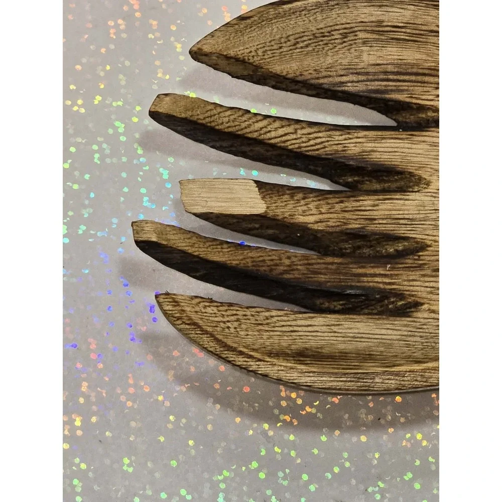 🦓‎ Vintage Hand Carved Zebra Wood Salad Server Set – Rustic Safari 🦓